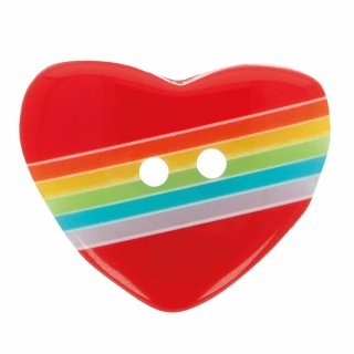 Knopf Herz Regenbogen - 15mm - rot