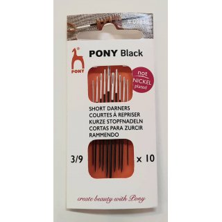 Pony Black kurze Stopfnadeln weißes Öhr Stärke 3-9 10 Stk