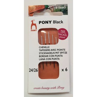 Pony Black Sticknadeln mit Spitze Stärke 24-26 weißes Öhr 6 St