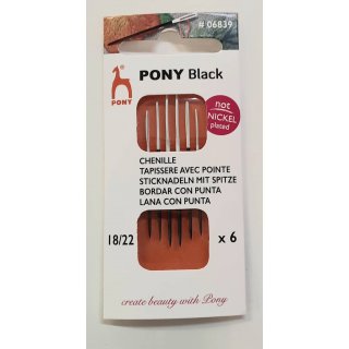 Pony Black Sticknadeln mit Spitze Stärke 18-22 weißes Öhr 6 St