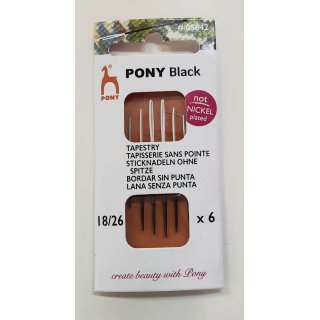 Pony Black Sticknadeln ohne Spitze Stärke 18-26 weißes Öhr 6 St