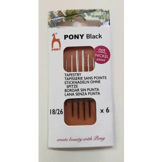 Pony Black Sticknadeln ohne Spitze Stärke 18-26 weißes Öhr 6 St