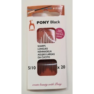 Pony Black Nähnadeln Stärke 5-10 weißes Öhr 20 St