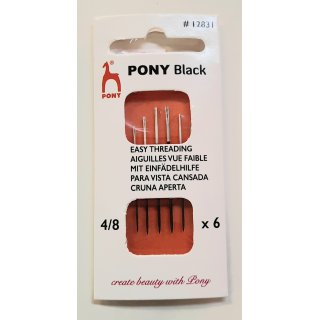 Pony Black mi Einfädelhlfe weißes Öhr Stärke 4-8 6 St